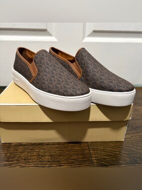 Michael Kors Brown Logo Slip-On Platform Sneakers
